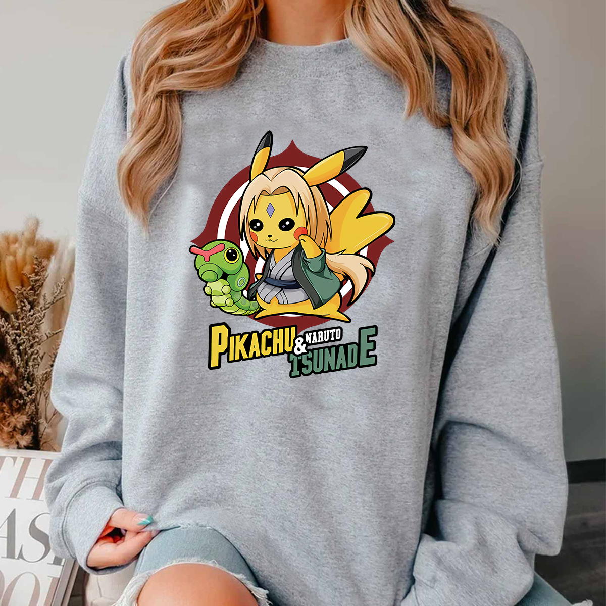 Pikachu And Naruto Tsunade Pokémon Anime Unisex T-Shirt,Crewneck,Hoodie,H-C-818