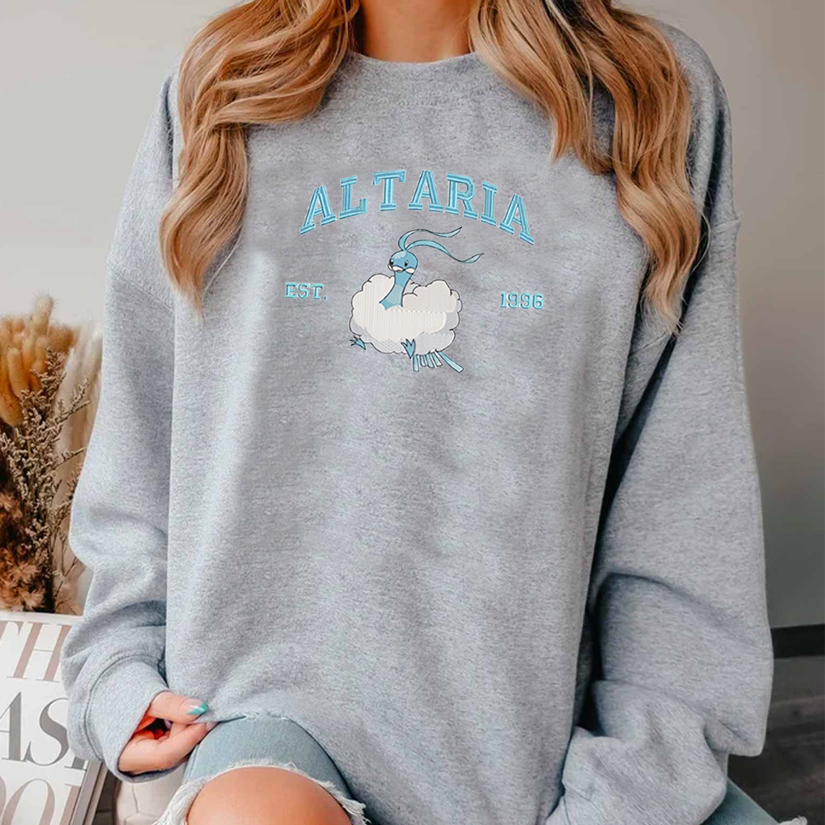 Altaria Adorable Anime-Themed Embroidered T-Shirt,Crewneck,Hoodie-Trendy Versatile and a Thoughtful Gift for Friends,H-C-991