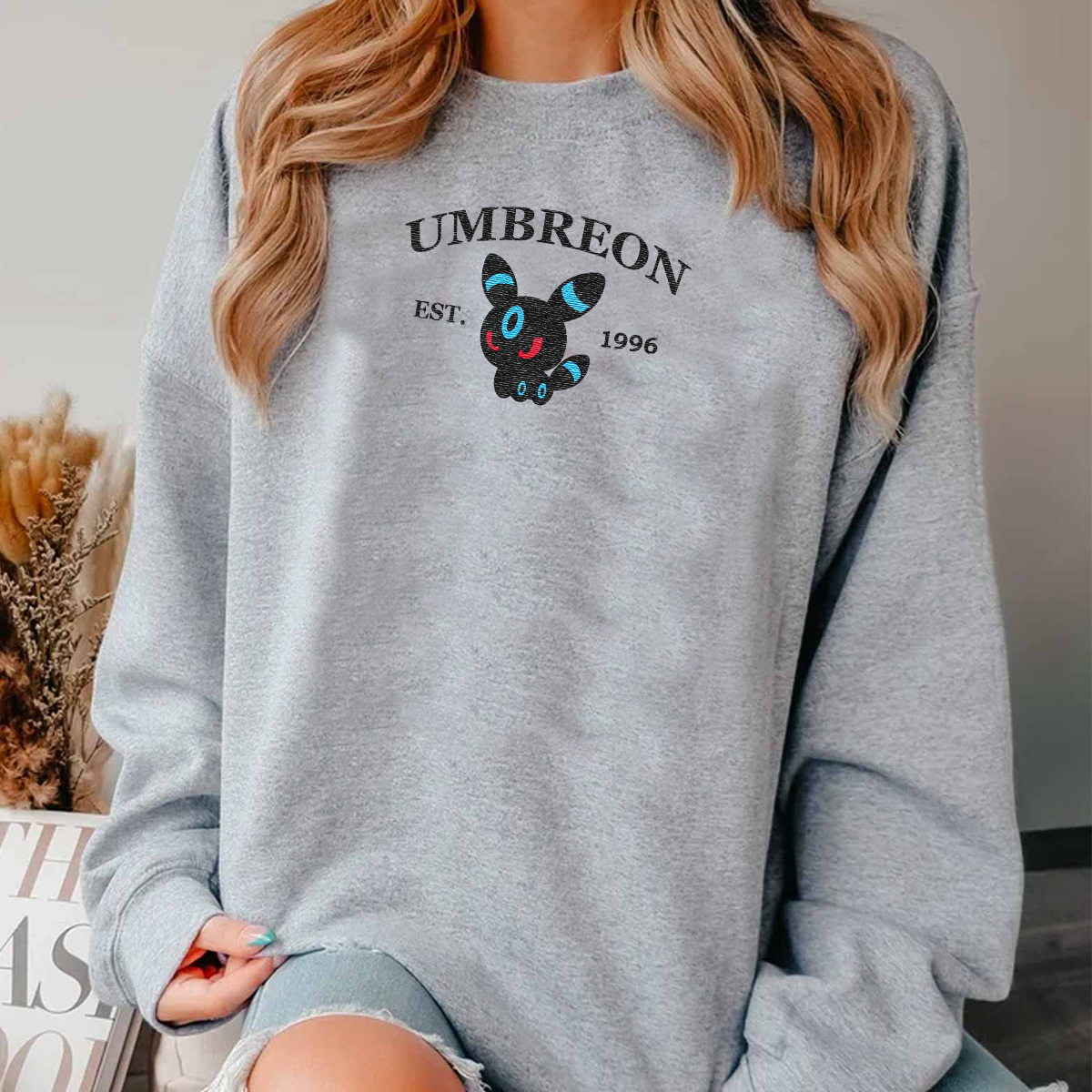 Umbreon-Q.Adorable Anime-Themed Embroidered T-Shirt,Crewneck,Hoodie-Trendy Versatile and a Thoughtful Gift for Friends,H-C-1171