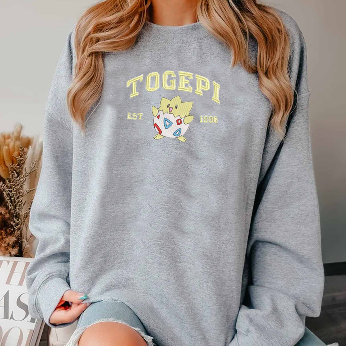 Togepi Adorable Anime-Themed Embroidered T-Shirt,Crewneck,Hoodie-Trendy Versatile and a Thoughtful Gift for Friends,H-C-1027