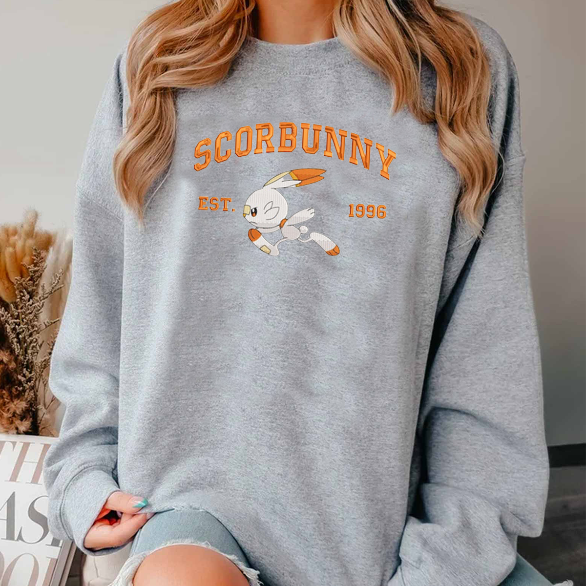 Scorbunny Adorable Anime-Themed Embroidered T-Shirt,Crewneck,Hoodie-Trendy Versatile and a Thoughtful Gift for Friends,H-C-844