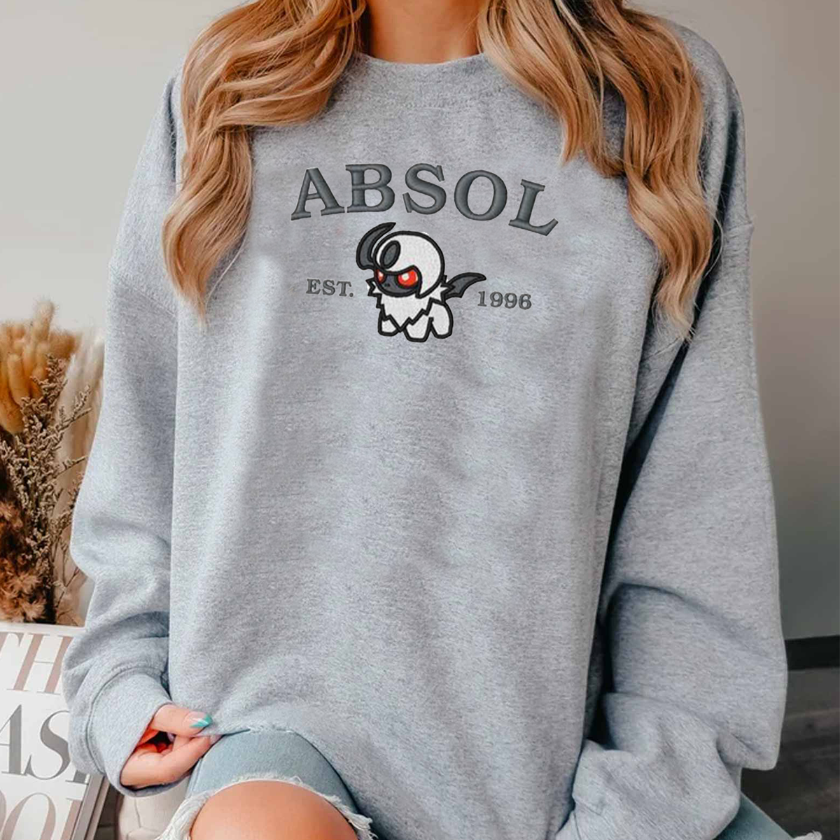 Absol-Q. Adorable Anime-Themed Embroidered T-Shirt,Crewneck,Hoodie-Trendy Versatile and a Thoughtful Gift for Friends,H-C-926