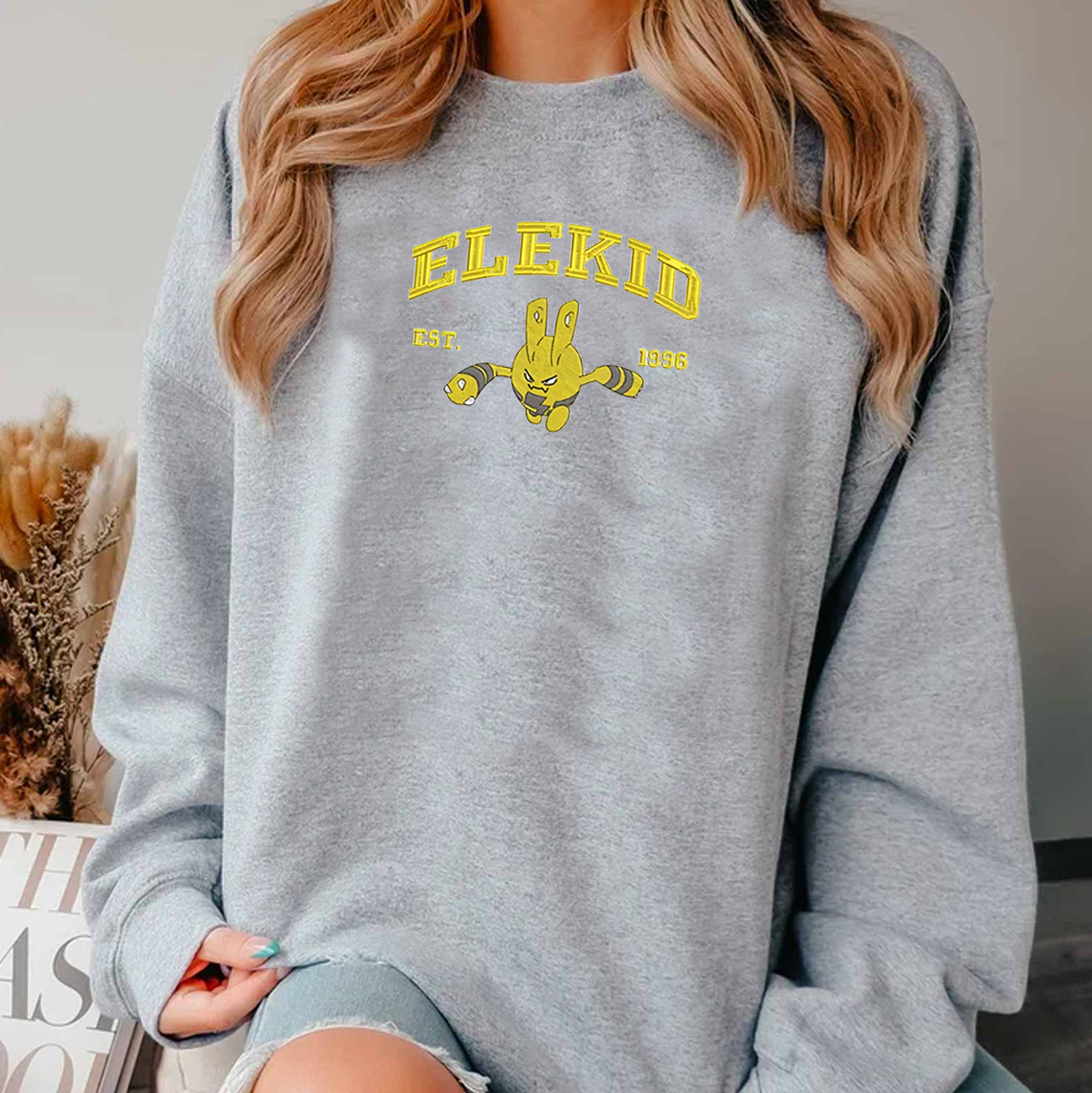 Elekid Adorable Anime-Themed Embroidered T-Shirt,Crewneck,Hoodie-Trendy Versatile and a Thoughtful Gift for Friends,H-C-995