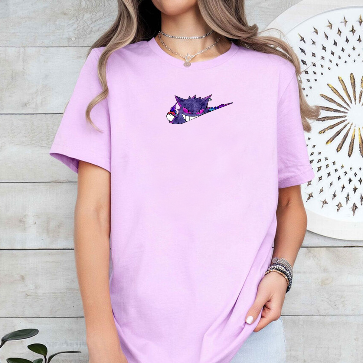 Gengar Adorable Anime-Themed Embroidered T-Shirt,Crewneck,Hoodie-Trendy Versatile and a Thoughtful Gift for Friends,H-C-1287