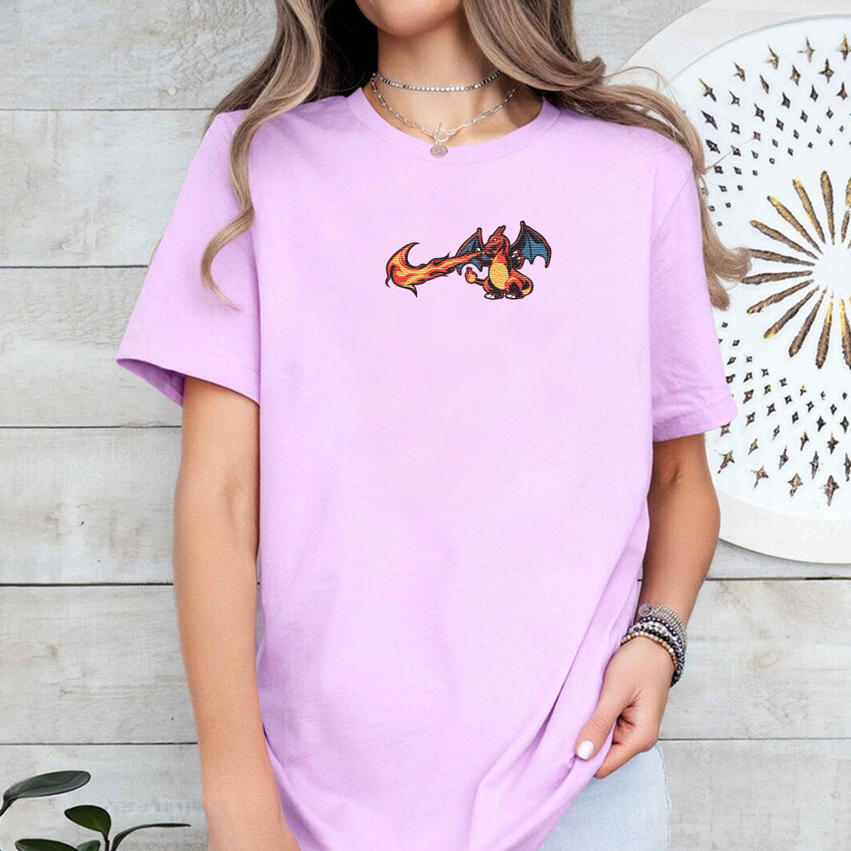 Charizard Adorable Anime-Themed Embroidered T-Shirt,Crewneck,Hoodie-Trendy Versatile and a Thoughtful Gift for Friends,H-C-1307
