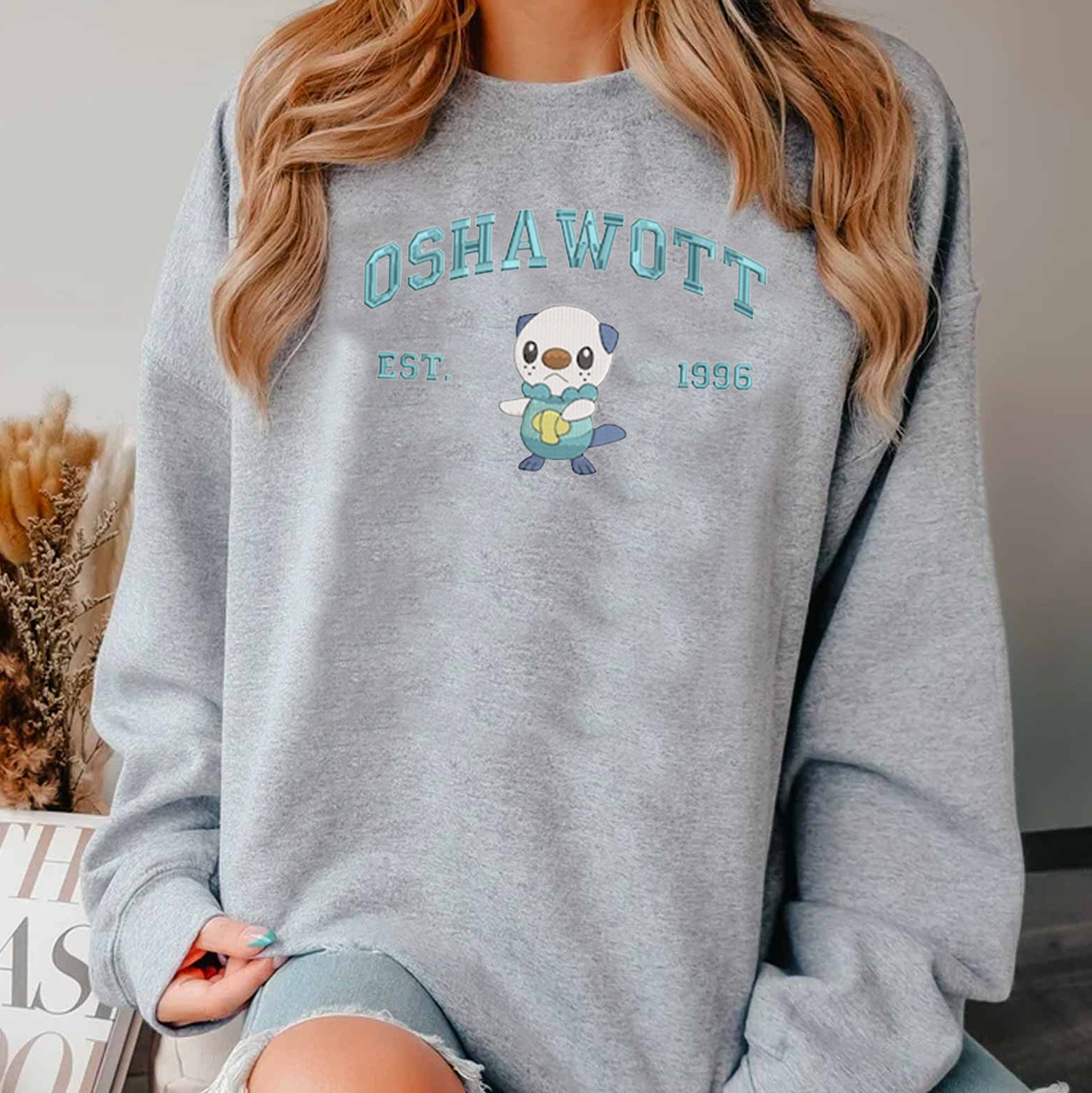 Oshawott Pokémon Characters Anime Embroidered Unisex T-Shirt,Crewneck,Hoodie,H-C-852