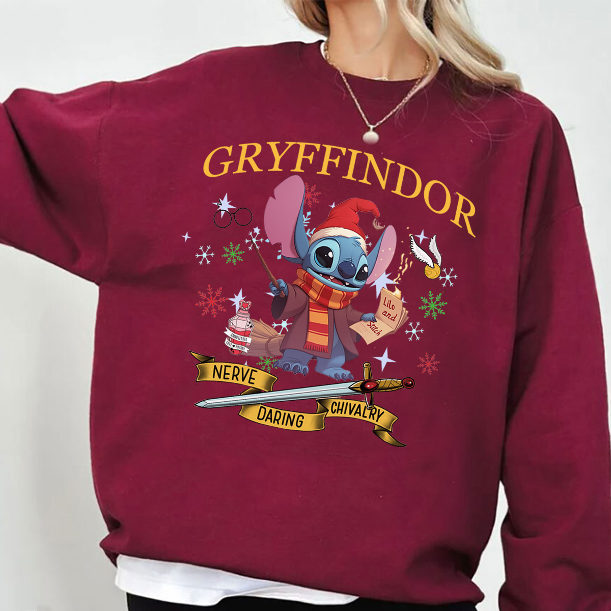 Adorable Stitch Meet The Four Houses Of Harry Potter Christmas T-Shirt,Crewneck,Hoodie,TS-C-691