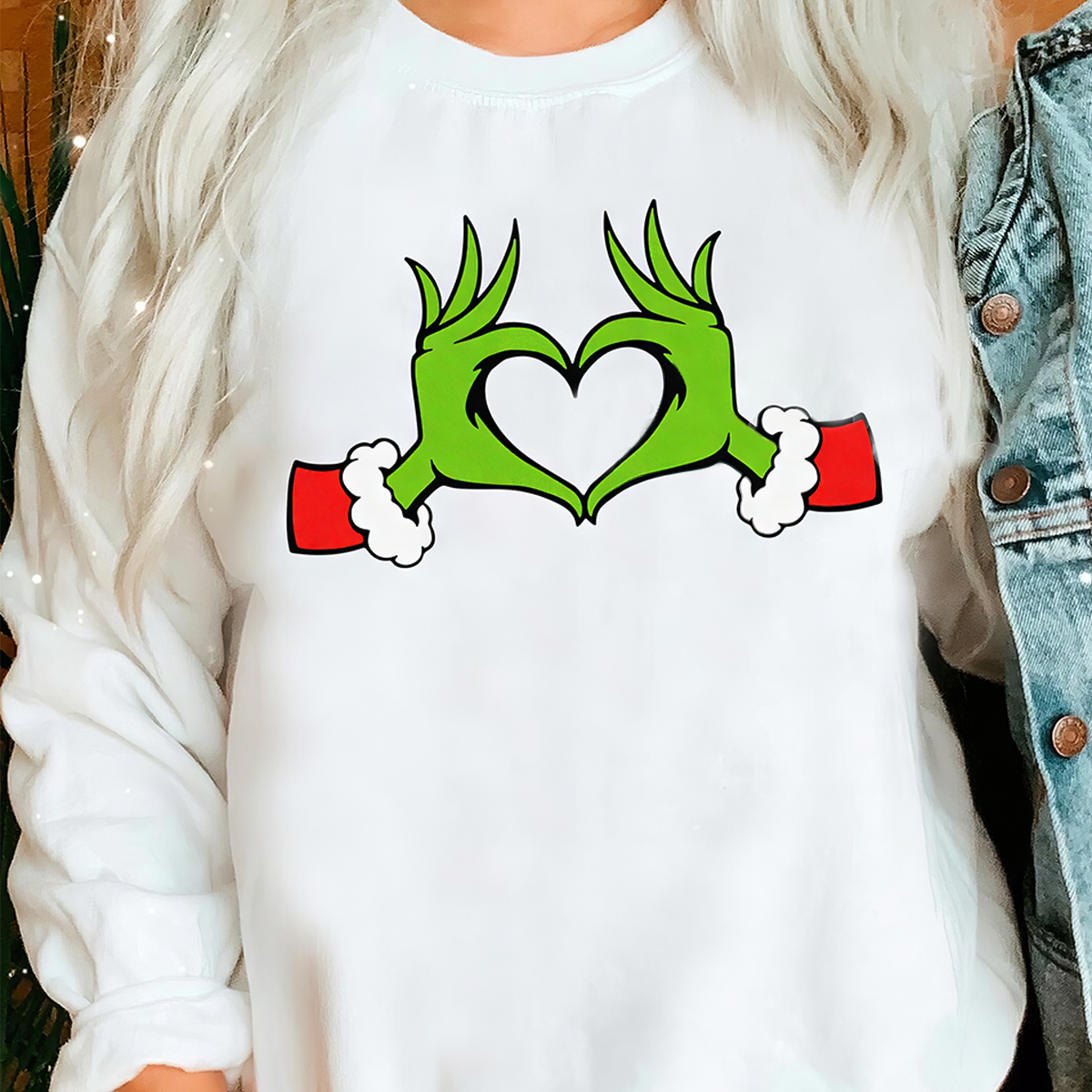 Grinch Heart Hand Christmas T-Shirt,Crewneck,Hoodie For Gift,TS-C-357