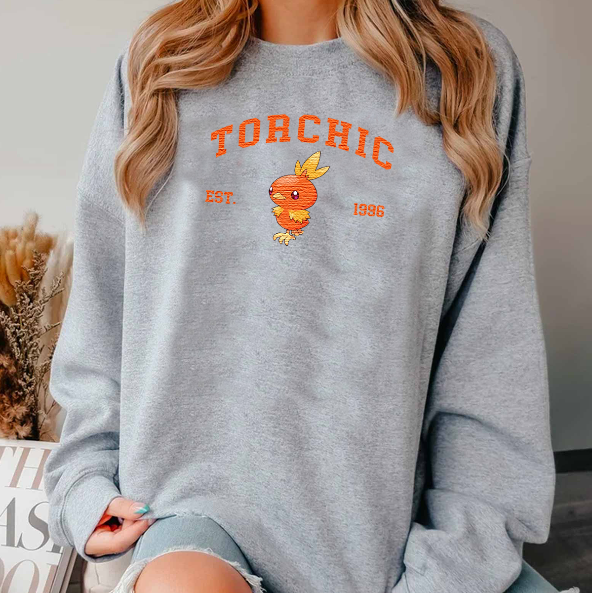 Torchic Adorable Anime-Themed Embroidered T-Shirt,Crewneck,Hoodie-Trendy Versatile and a Thoughtful Gift for Friends,H-C-897