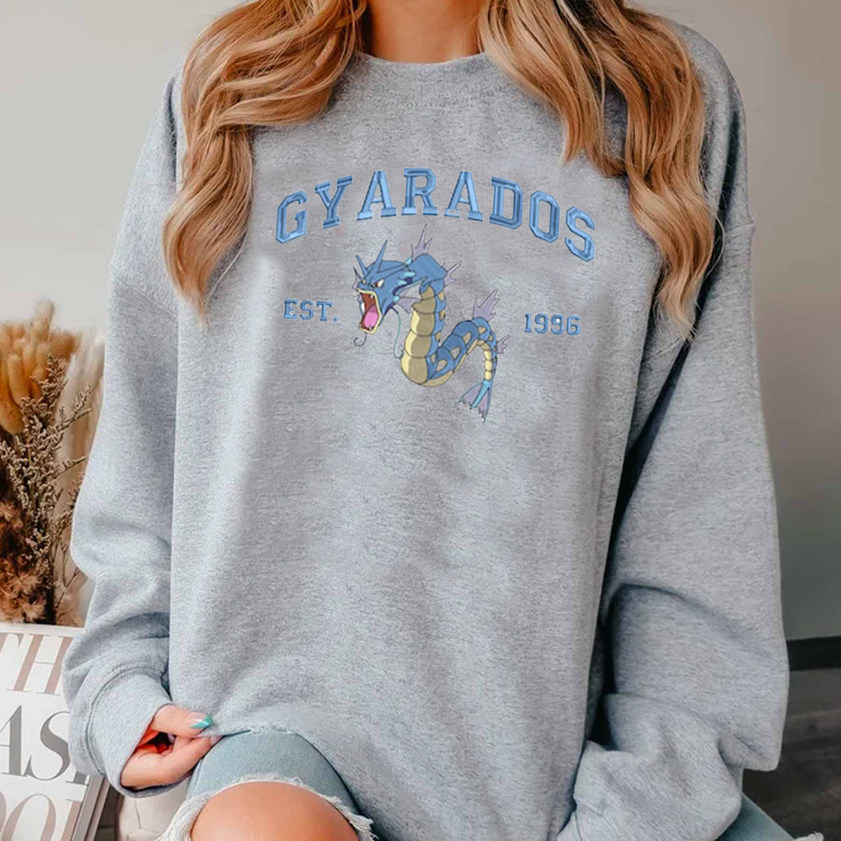 Gyarados Adorable Anime-Themed Embroidered T-Shirt,Crewneck,Hoodie-Trendy Versatile and a Thoughtful Gift for Friends,H-C-841