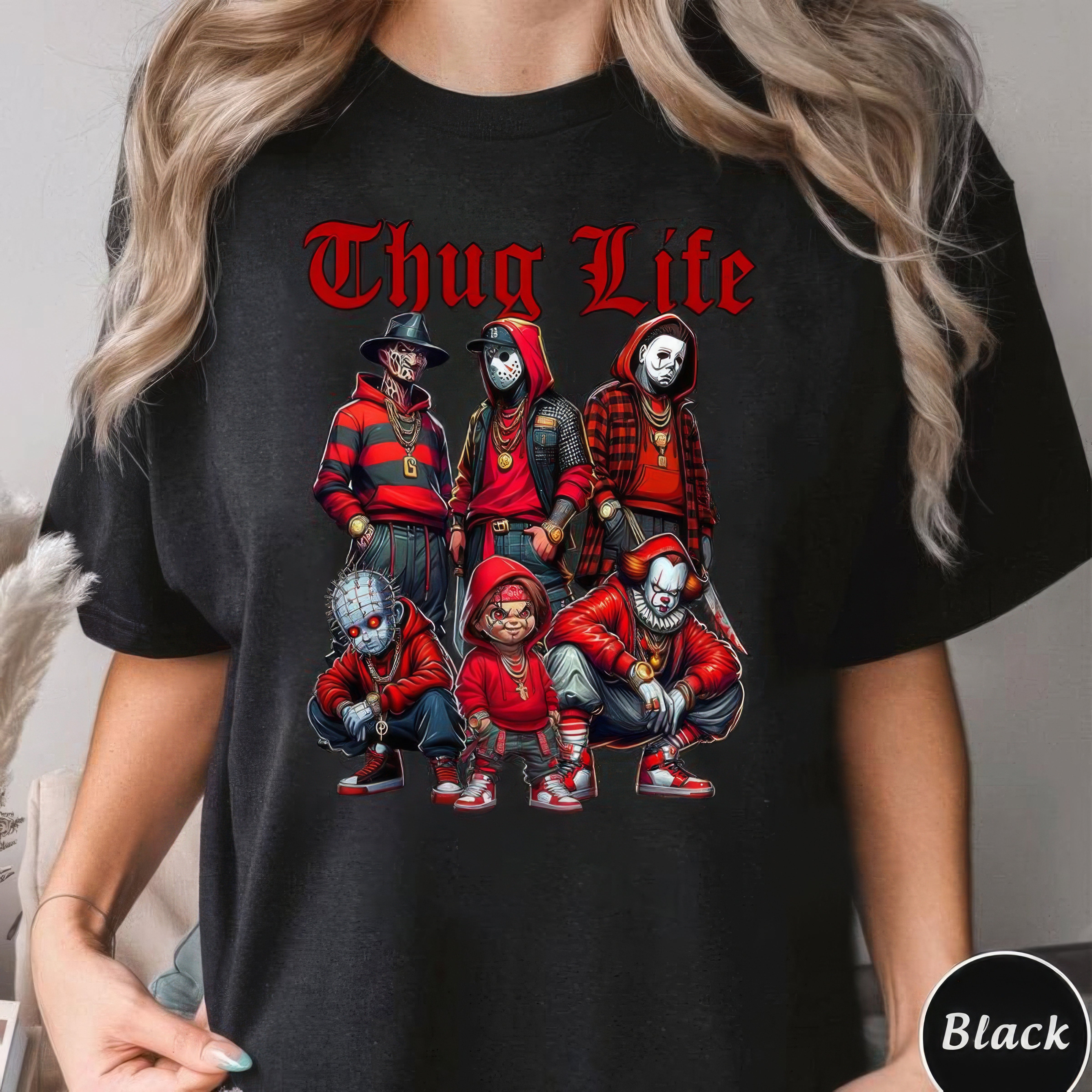 Sweat à capuche avec personnages d'horreur d'Halloween THUG LIFE, TS-C-103