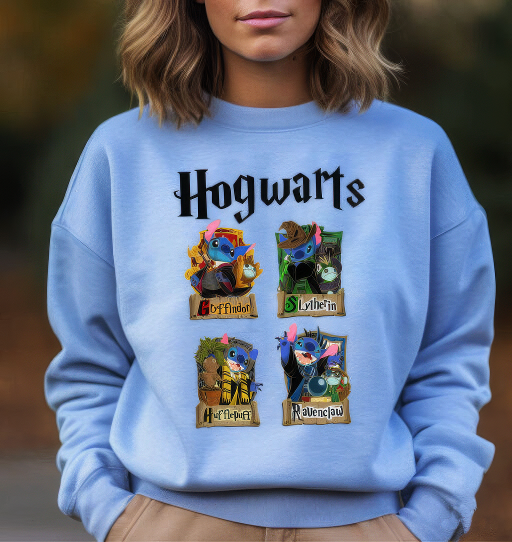 Stitch Harry Potter Hogwarts Four Houses Crewneck For Potterheads,H-C-111