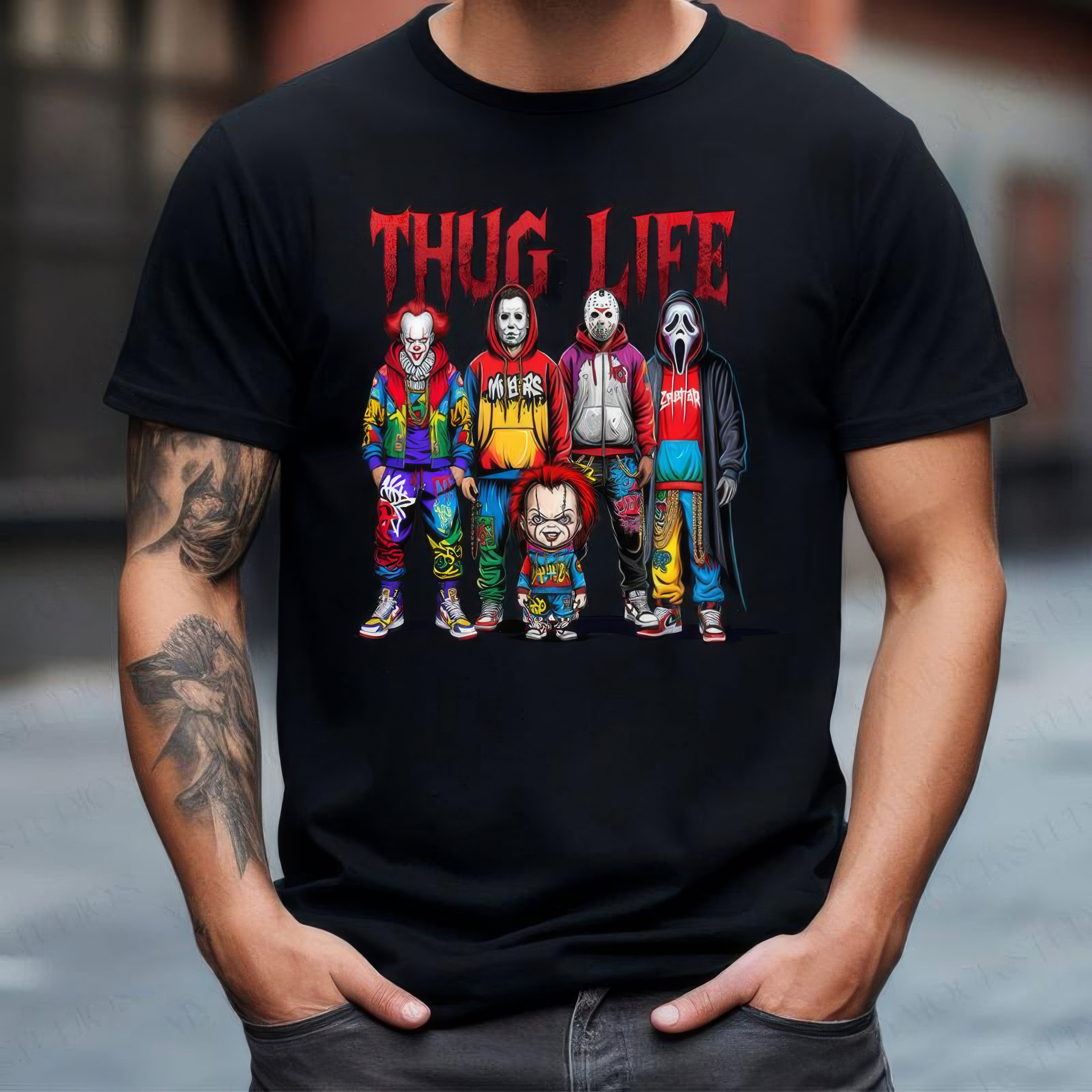 Sweat à capuche avec personnages d'horreur d'Halloween THUG LIFE, TS-C-103