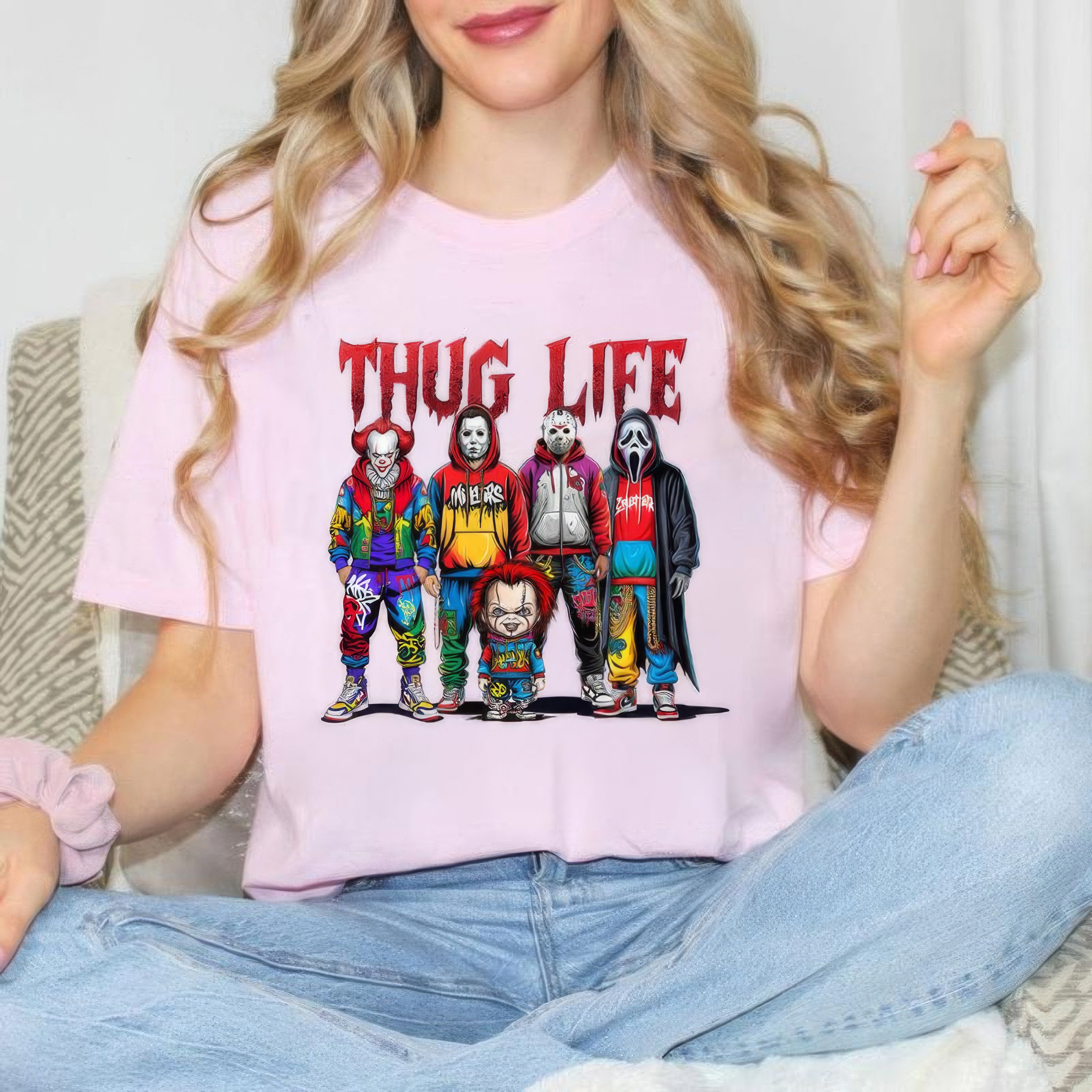 Sweat à capuche avec personnages d'horreur d'Halloween THUG LIFE, TS-C-103