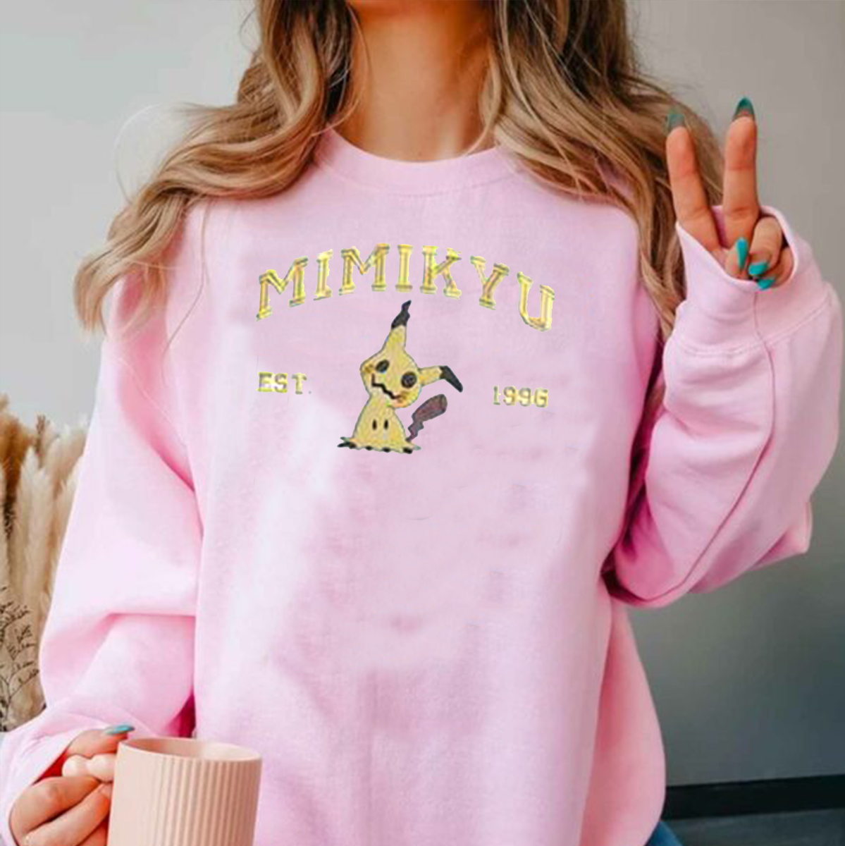 Mimikyu Adorable Anime-Themed Embroidered T-Shirt,Crewneck,Hoodie-Trendy Versatile and a Thoughtful Gift for Friends,H-C-821