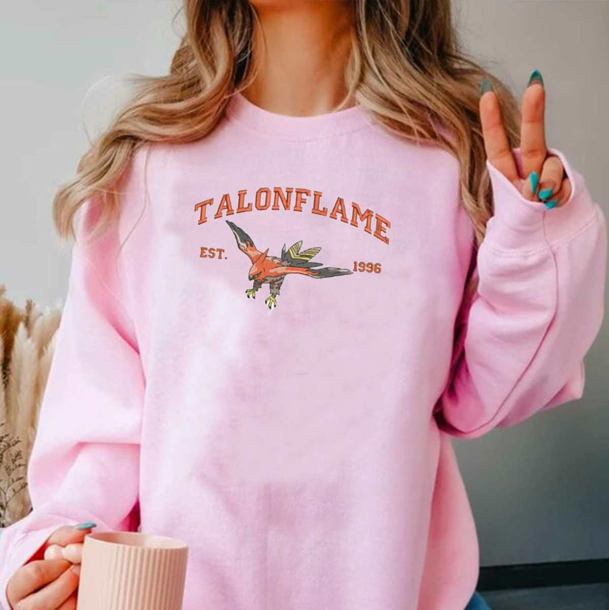 Talonflame Adorable Anime-Themed Embroidered T-Shirt,Crewneck,Hoodie-Trendy Versatile and a Thoughtful Gift for Friends,H-C-1026