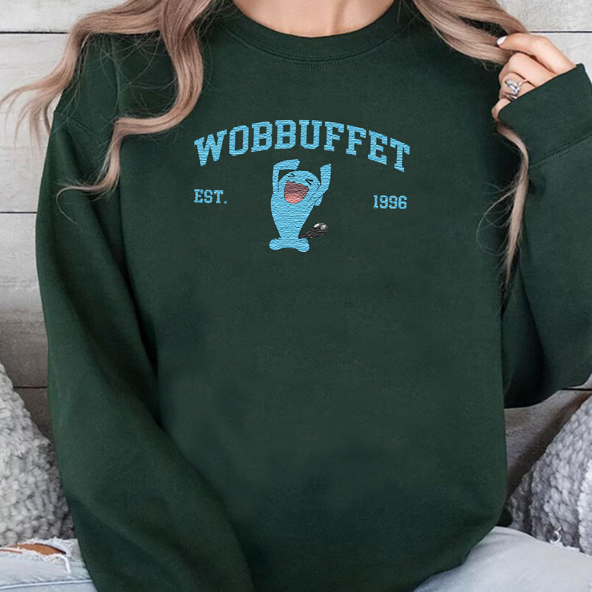 Wobbuffet Adorable Anime-Themed Embroidered T-Shirt,Crewneck,Hoodie-Trendy Versatile and a Thoughtful Gift for Friends,H-C-1131