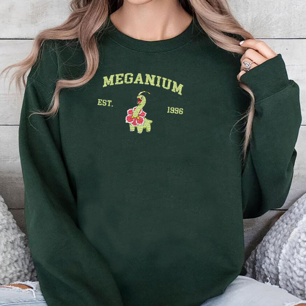 Meganium Adorable Anime-Themed Embroidered T-Shirt,Crewneck,Hoodie-Trendy Versatile and a Thoughtful Gift for Friends,H-C-1215