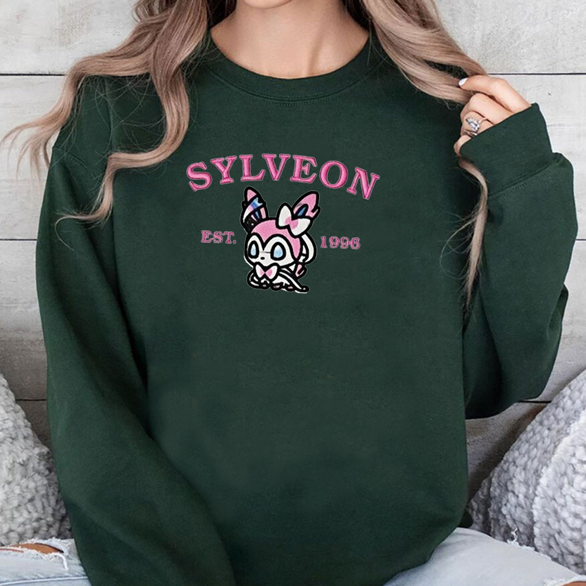 Sylveon-Q.Adorable Anime-Themed Embroidered T-Shirt,Crewneck,Hoodie-Trendy Versatile and a Thoughtful Gift for Friends,H-C-914