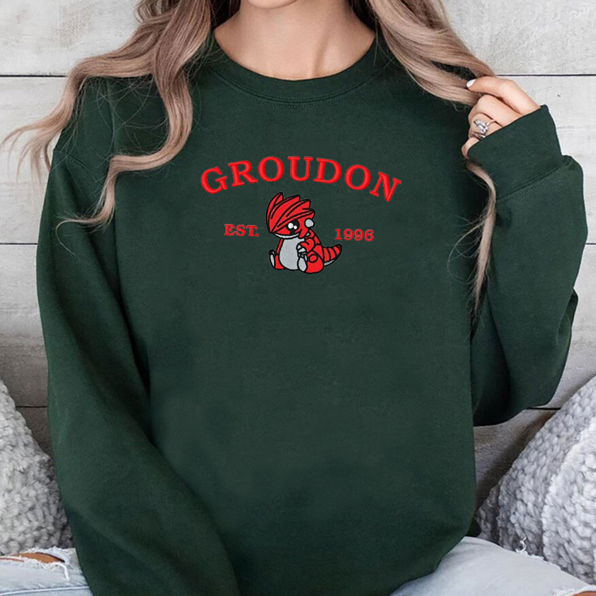 Groudon-Q. Adorable Anime-Themed Embroidered T-Shirt,Crewneck,Hoodie-Trendy Versatile and a Thoughtful Gift for Friends,H-C-985