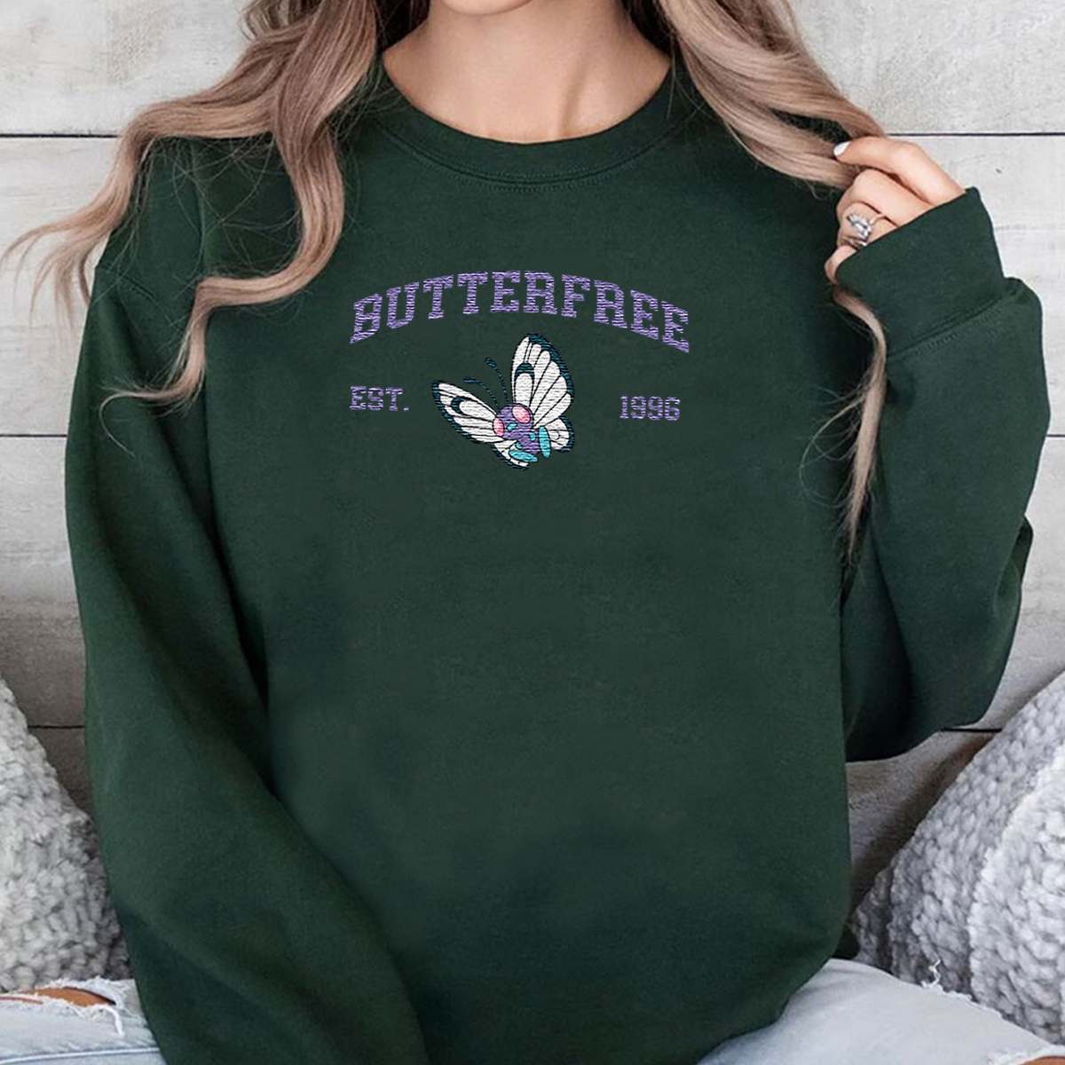 Butterfree Adorable Anime-Themed Embroidered T-Shirt,Crewneck,Hoodie-Trendy Versatile and a Thoughtful Gift for Friends,H-C-1102