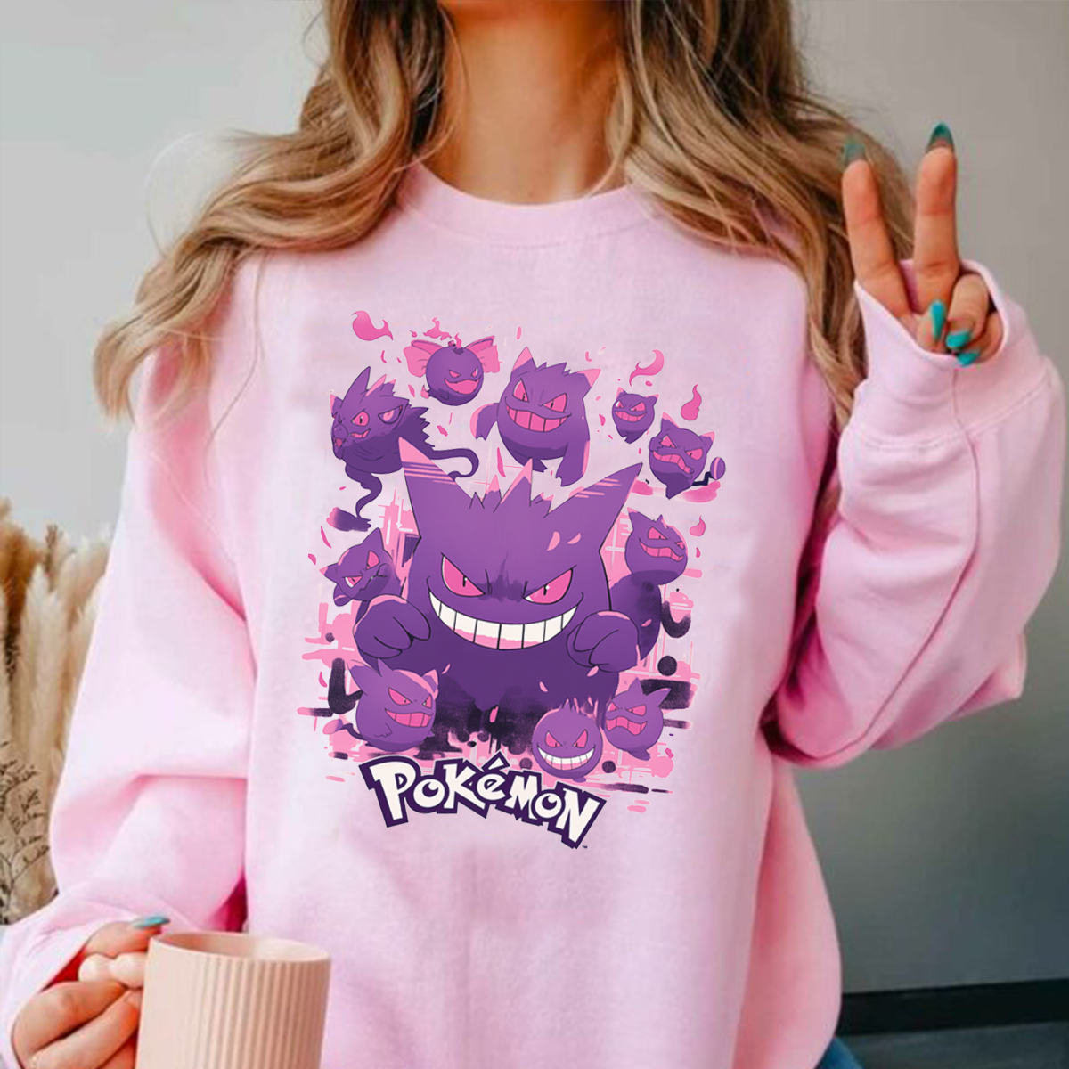 Playful And Mischievous Gengar Pokémon Characters Anime Unisex T-Shirt,Crewneck,Hoodie,H-C-770