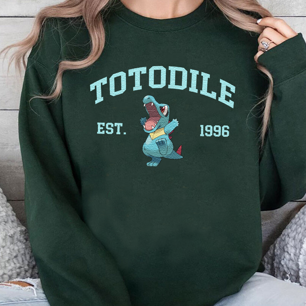 Totodile Adorable Anime-Themed Embroidered T-Shirt,Crewneck,Hoodie-Trendy Versatile and a Thoughtful Gift for Friends,H-C-891