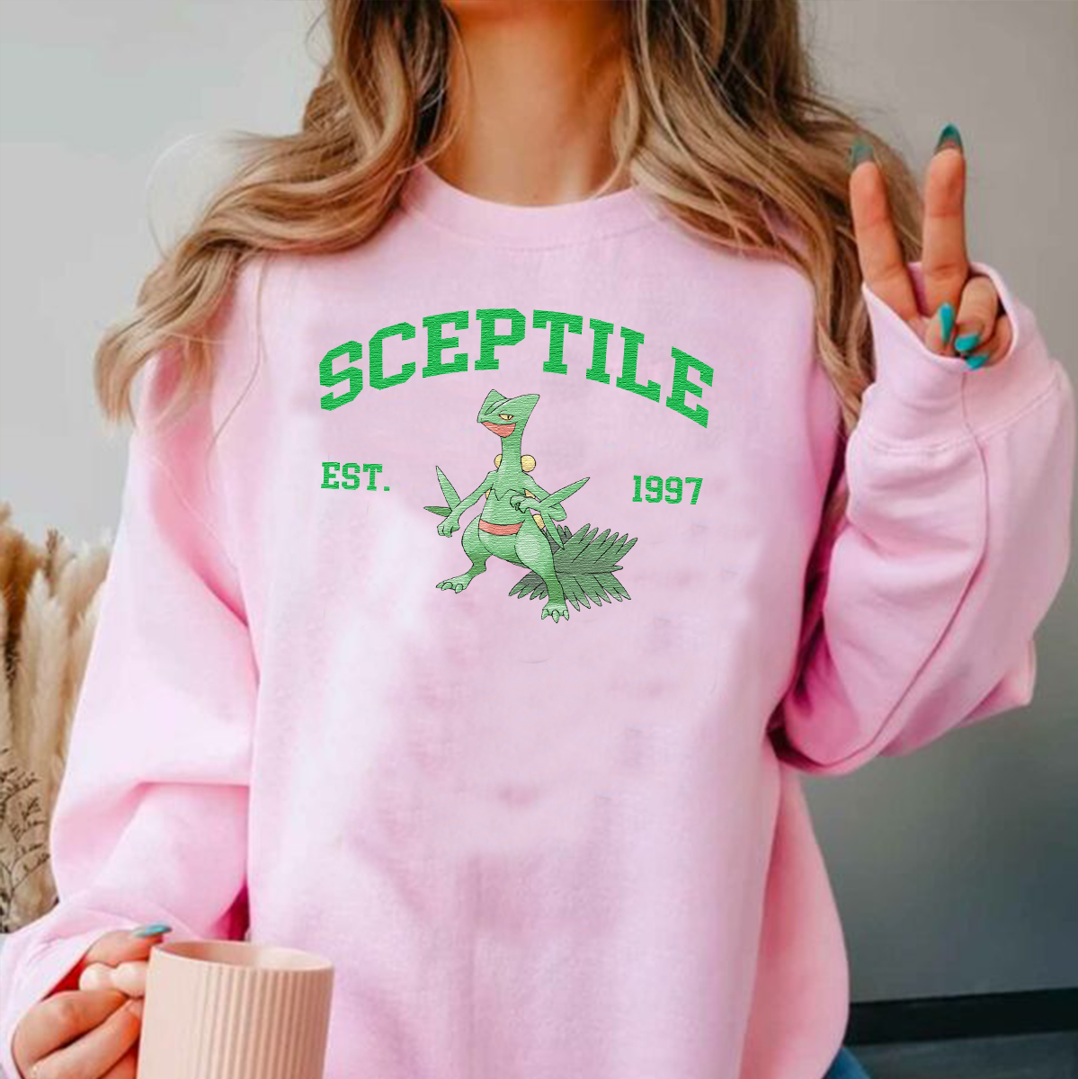 Sceptile Adorable Anime-Themed Embroidered T-Shirt,Crewneck,Hoodie-Trendy Versatile and a Thoughtful Gift for Friends,H-C-833