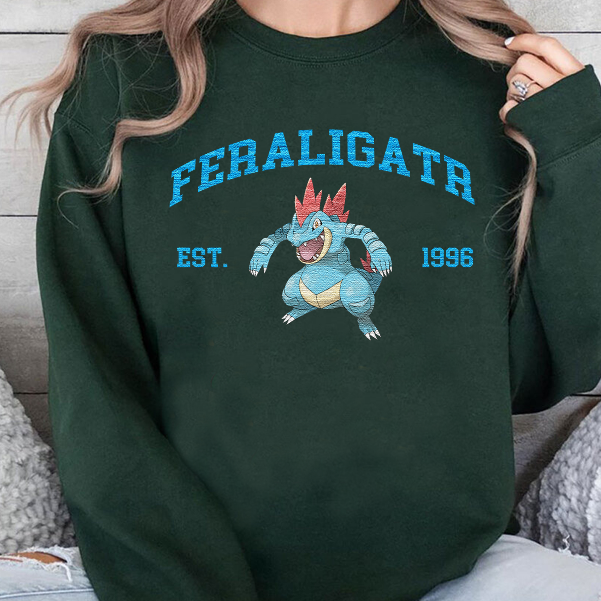 Feraligatr Adorable Anime-Themed Embroidered T-Shirt,Crewneck,Hoodie-Trendy Versatile and a Thoughtful Gift for Friends,H-C-836