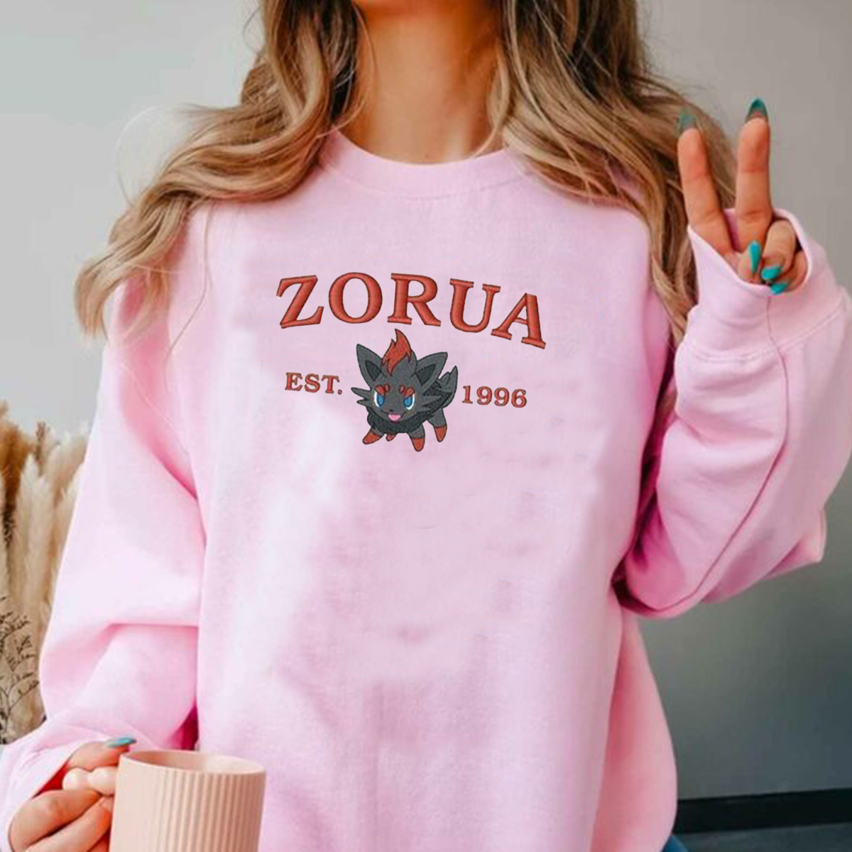 Zorua Adorable Anime-Themed Embroidered T-Shirt,Crewneck,Hoodie-Trendy Versatile and a Thoughtful Gift for Friends,H-C-936