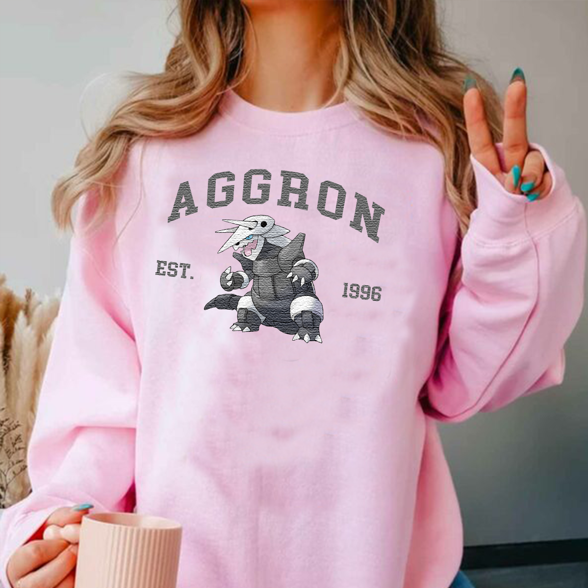Aggron Adorable Anime-Themed Embroidered T-Shirt,Crewneck,Hoodie-Trendy Versatile and a Thoughtful Gift for Friends,H-C-895