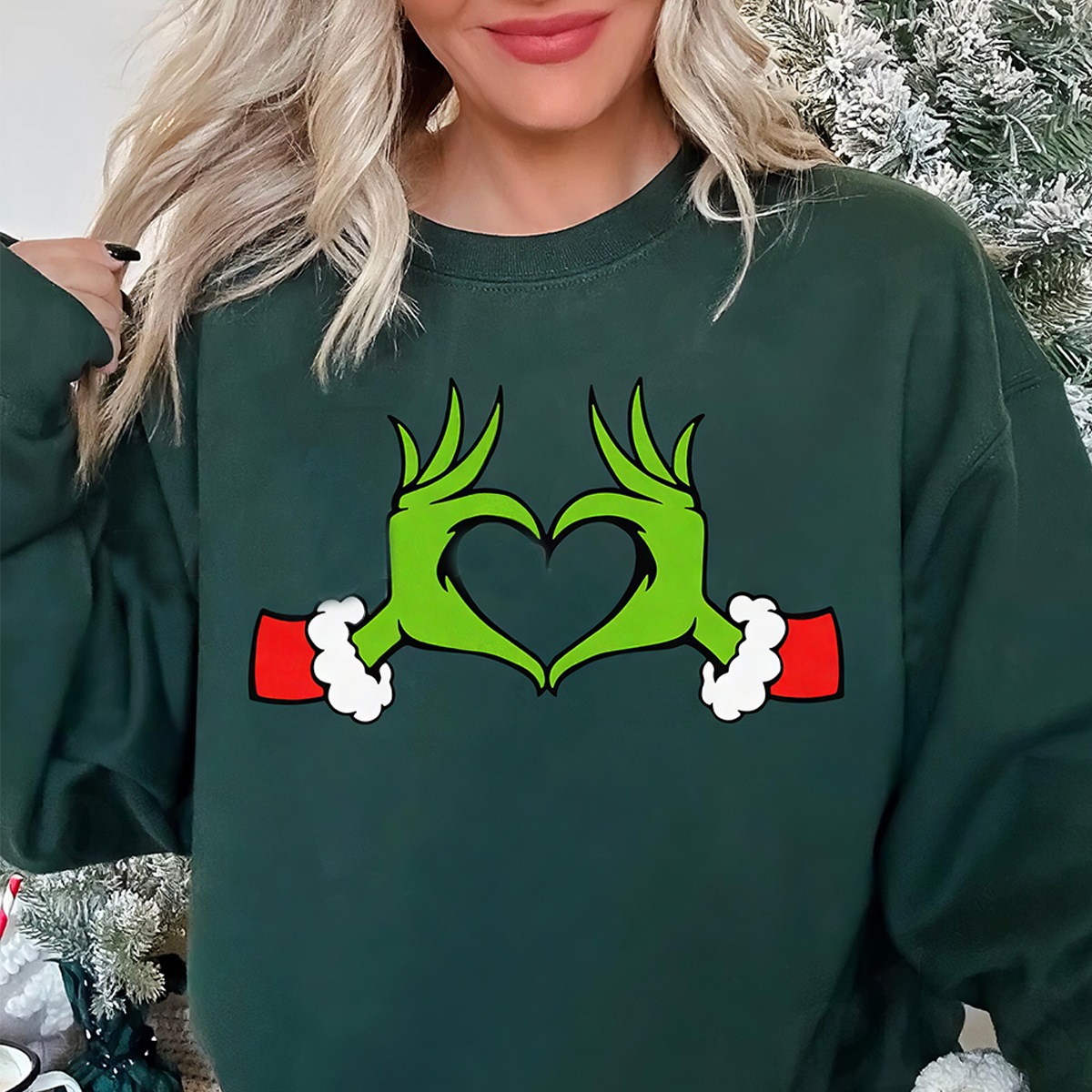 Grinch Heart Hand Christmas T-Shirt,Crewneck,Hoodie For Gift,TS-C-357