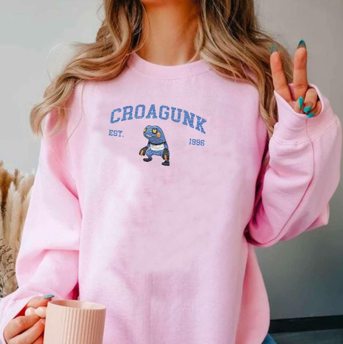 Croagunk Adorable Anime-Themed Embroidered T-Shirt,Crewneck,Hoodie-Trendy Versatile and a Thoughtful Gift for Friends,H-C-1130