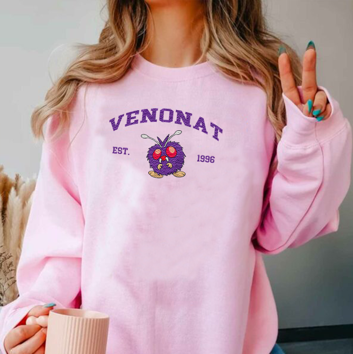 Venonat Adorable Anime-Themed Embroidered T-Shirt,Crewneck,Hoodie-Trendy Versatile and a Thoughtful Gift for Friends,H-C-1165