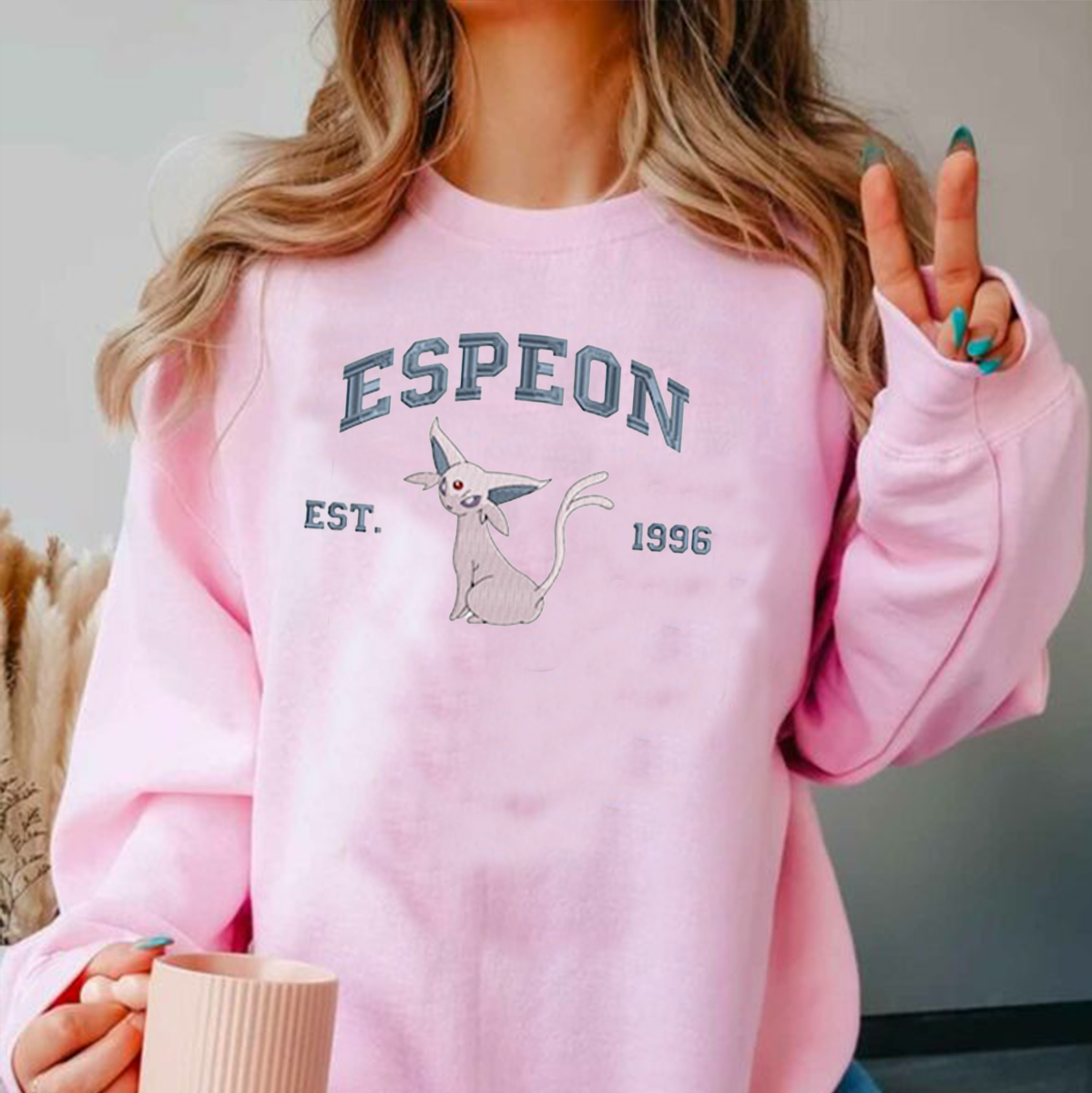 Espeon Adorable Anime-Themed Embroidered T-Shirt,Crewneck,Hoodie-Trendy Versatile and a Thoughtful Gift for Friends,H-C-855