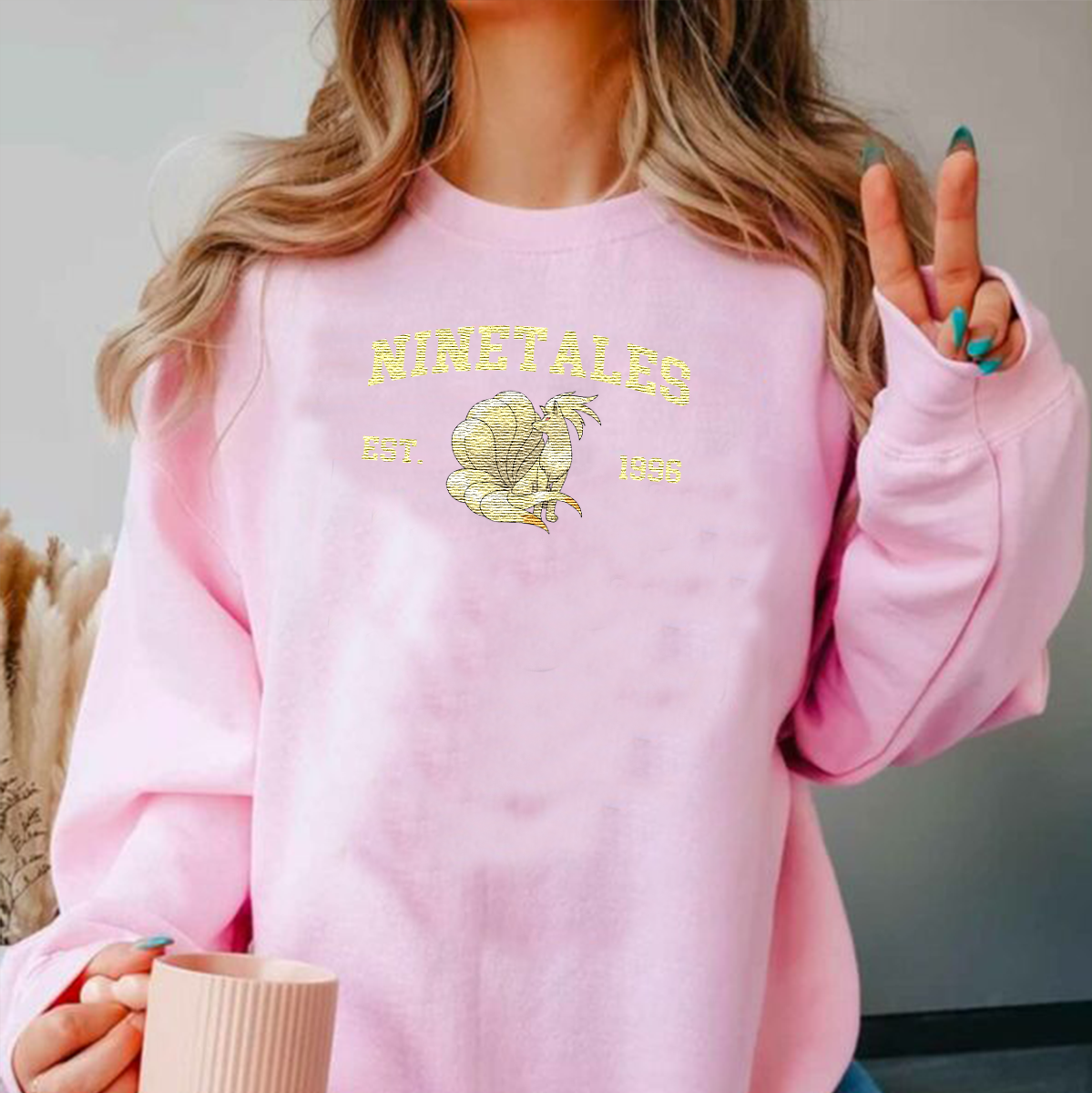 Ninetales Adorable Anime-Themed Embroidered T-Shirt,Crewneck,Hoodie-Trendy Versatile and a Thoughtful Gift for Friends,H-C-1190