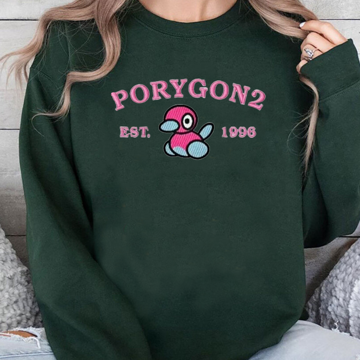 Porygon2-Q. Adorable Anime-Themed Embroidered T-Shirt,Crewneck,Hoodie-Trendy Versatile and a Thoughtful Gift for Friends,H-C-939
