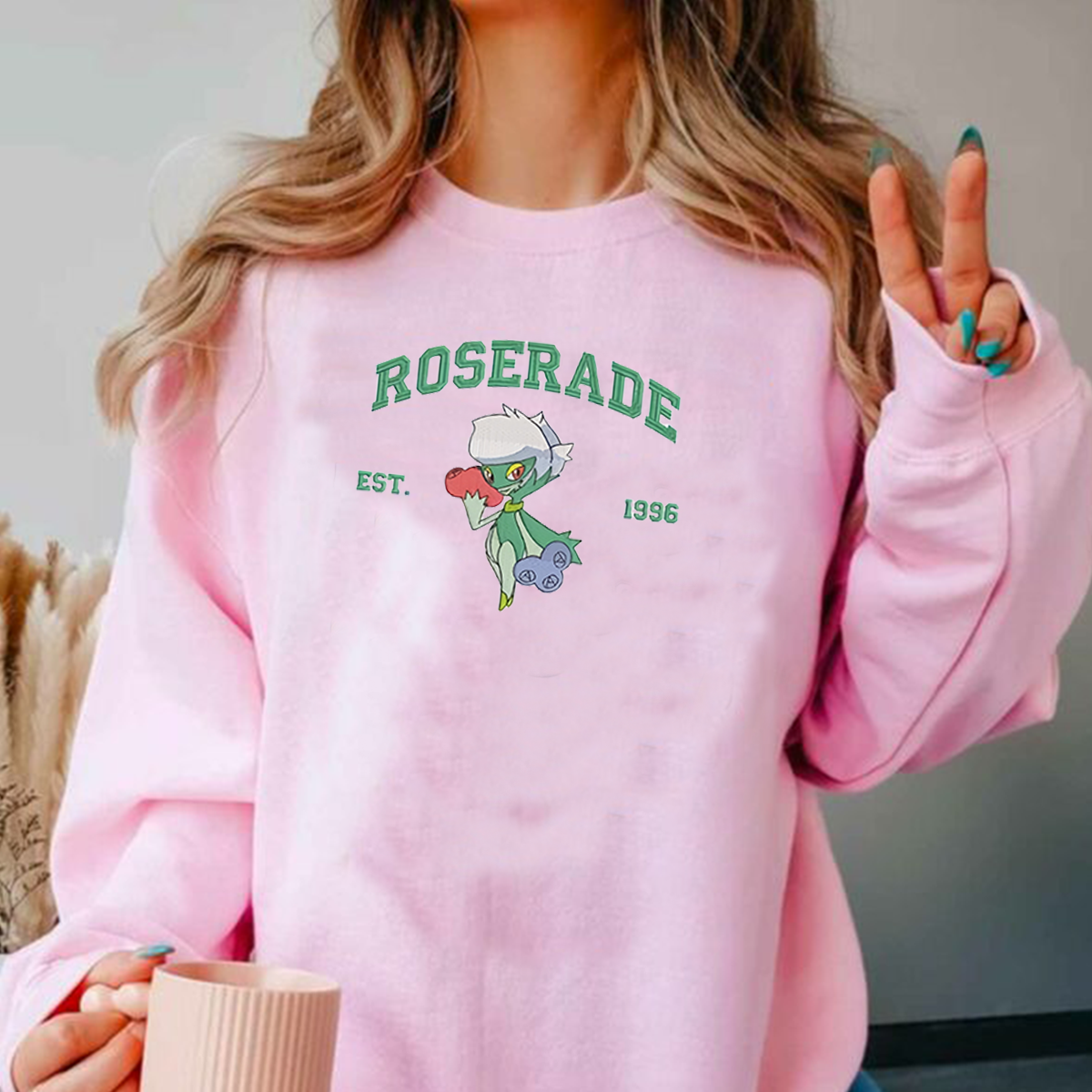 Roserade Adorable Anime-Themed Embroidered T-Shirt,Crewneck,Hoodie-Trendy Versatile and a Thoughtful Gift for Friends,H-C-1001