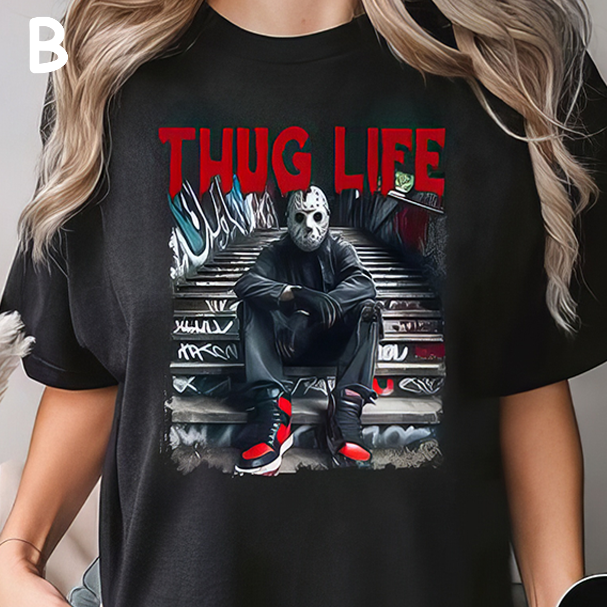 Sweat à capuche avec personnages d'horreur d'Halloween THUG LIFE, TS-C-103