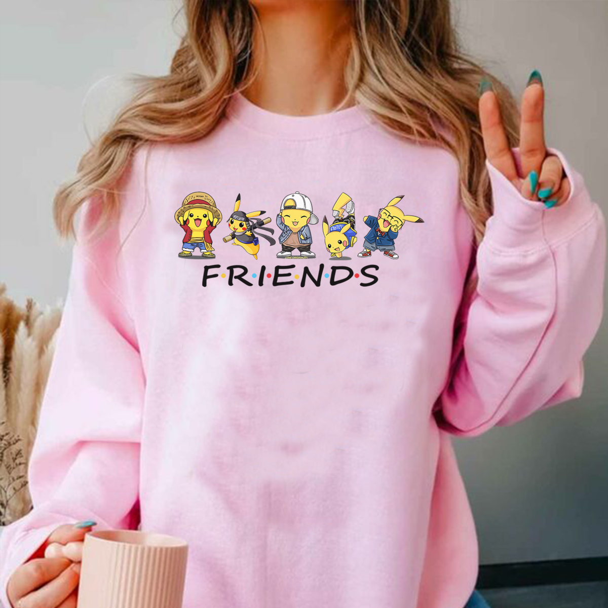 Friends Pikachu In Vibrant Fashion Cute Pokémon Unisex T-Shirt,Crewneck,Hoodie,H-C-773