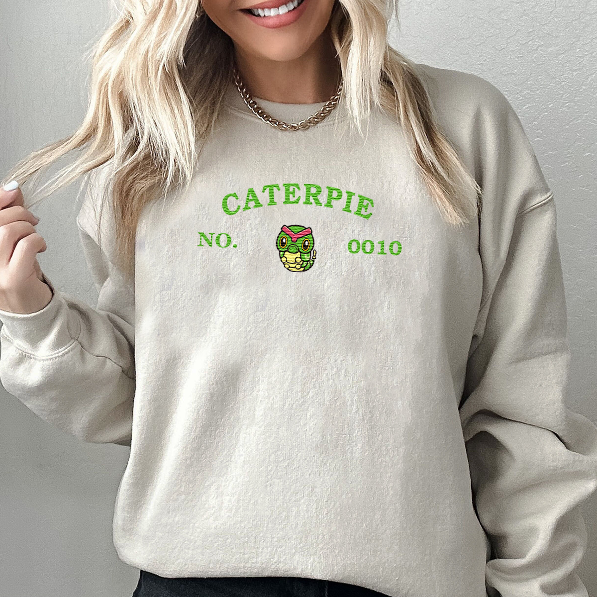Caterpie-Q. Adorable Anime-Themed Embroidered T-Shirt,Crewneck,Hoodie-Trendy Versatile and a Thoughtful Gift for Friends,H-C-1244