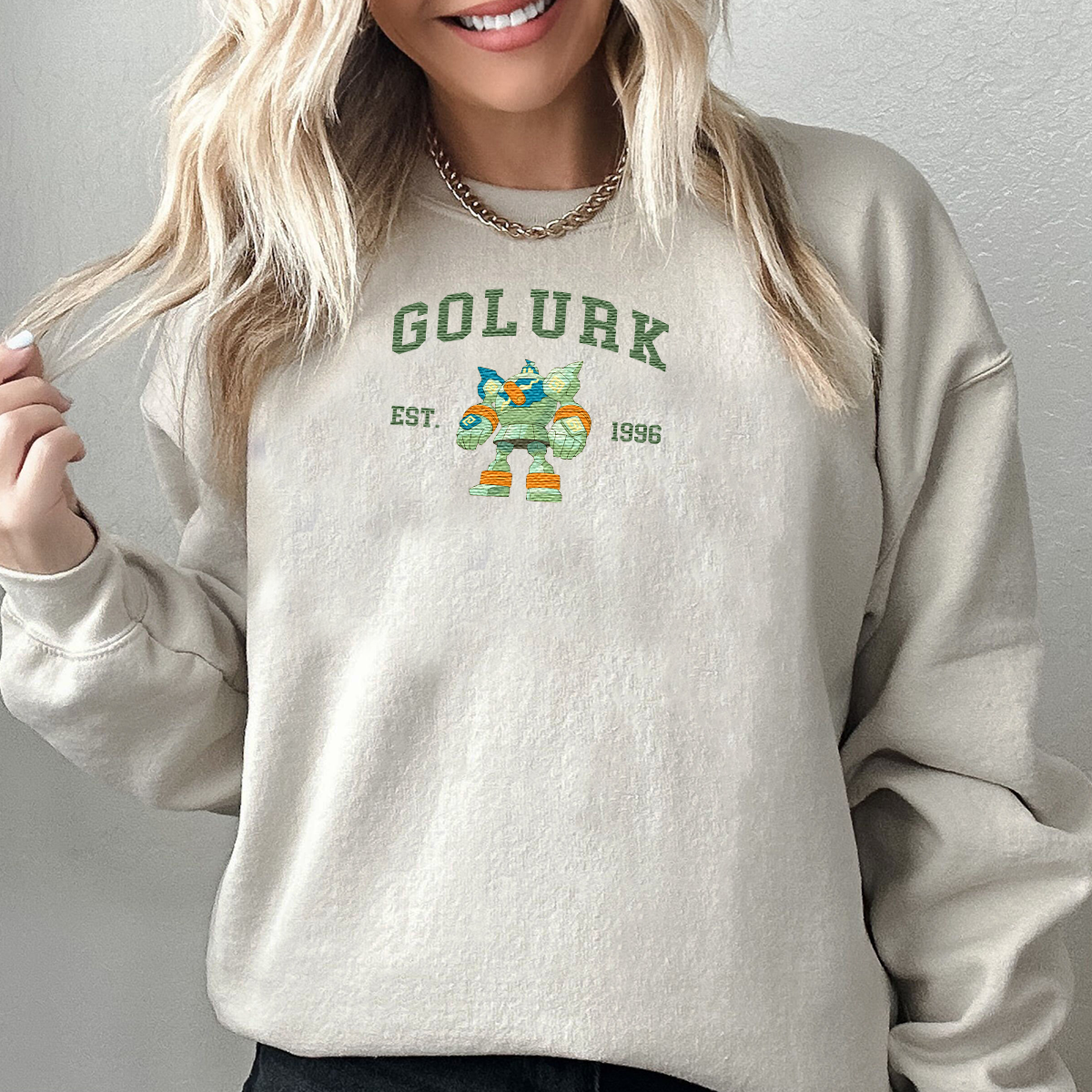 Golurk Adorable Anime-Themed Embroidered T-Shirt,Crewneck,Hoodie-Trendy Versatile and a Thoughtful Gift for Friends,H-C-1123