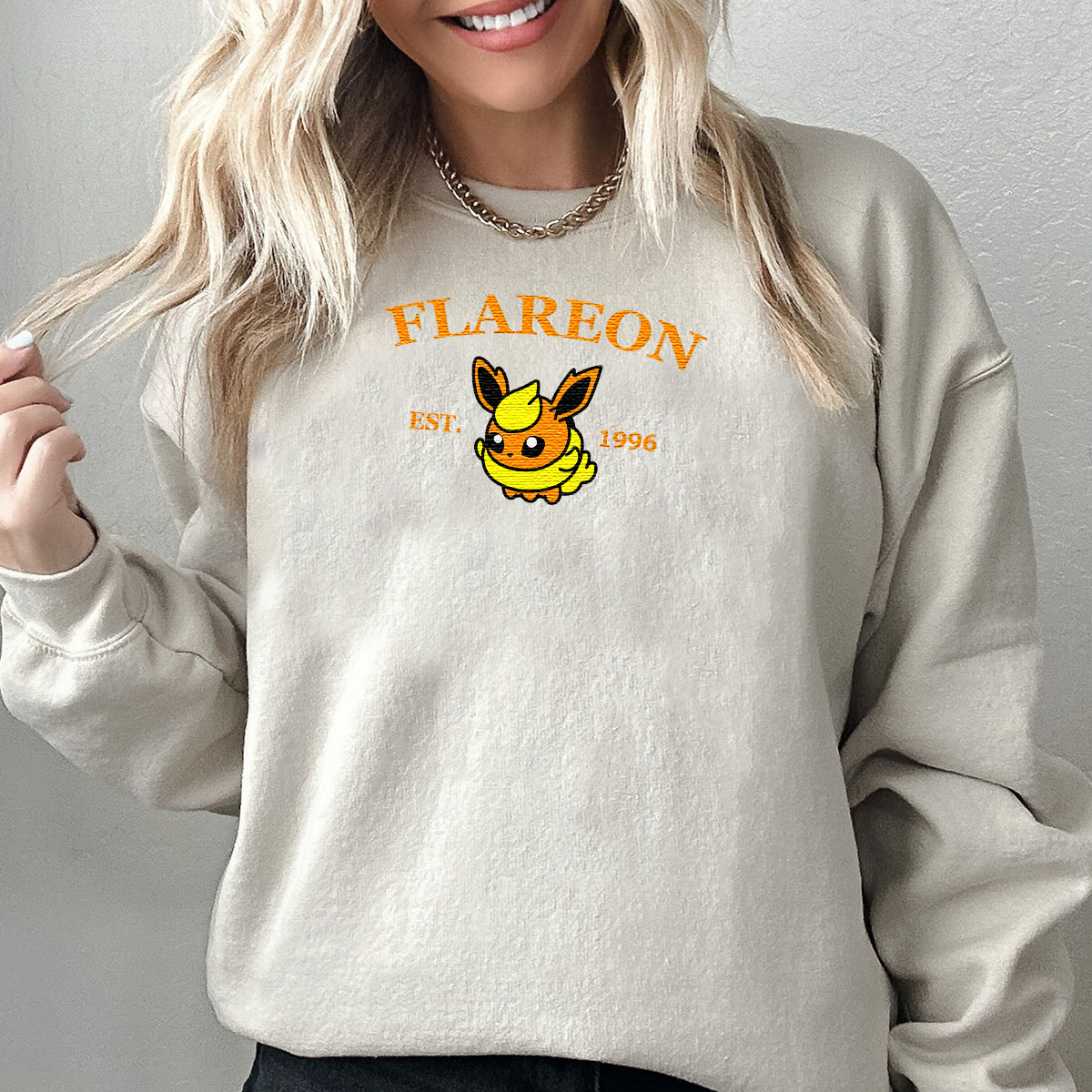 Flareon-Q. Adorable Anime-Themed Embroidered T-Shirt,Crewneck,Hoodie-Trendy Versatile and a Thoughtful Gift for Friends,H-C-922