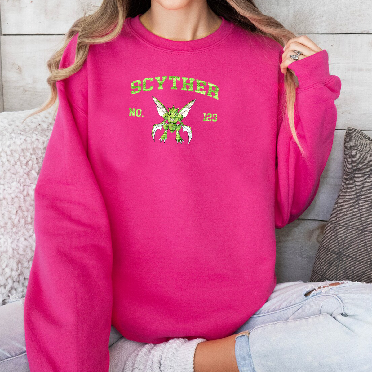 SCYTHER Adorable Anime-Themed Embroidered T-Shirt,Crewneck,Hoodie-Trendy Versatile and a Thoughtful Gift for Friends,H-C-1381