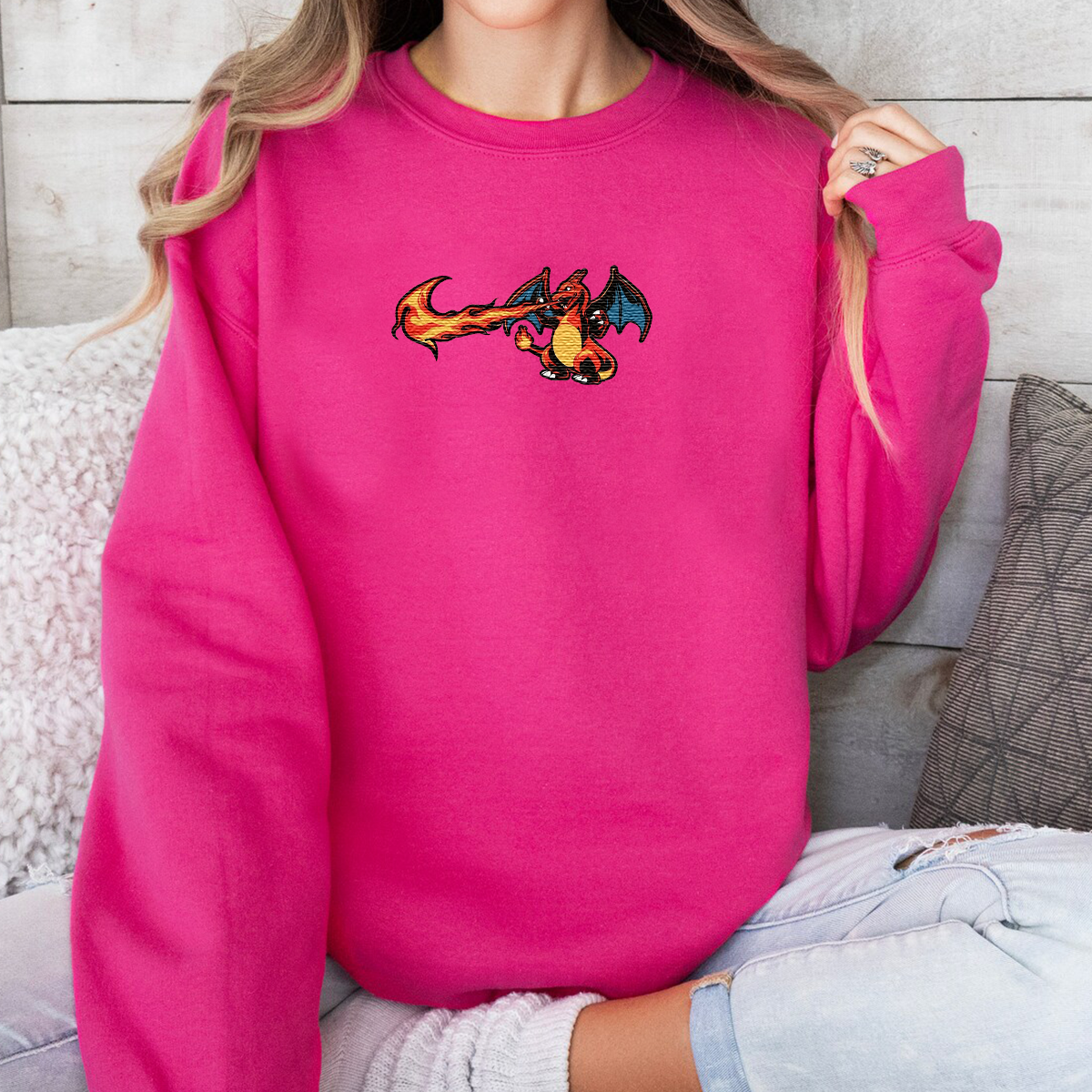 Charizard Anime Characters Embroidered Unisex T-Shirt,Crewneck,Hoodie For Gift,H-C-1307