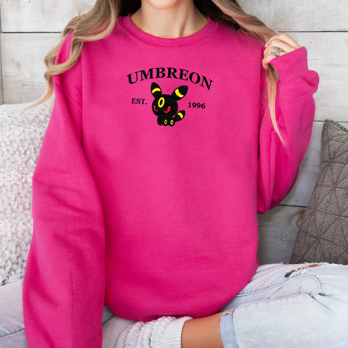 Umbreon-Q. Adorable Anime-Themed Embroidered T-Shirt,Crewneck,Hoodie-Trendy Versatile and a Thoughtful Gift for Friends,H-C-913