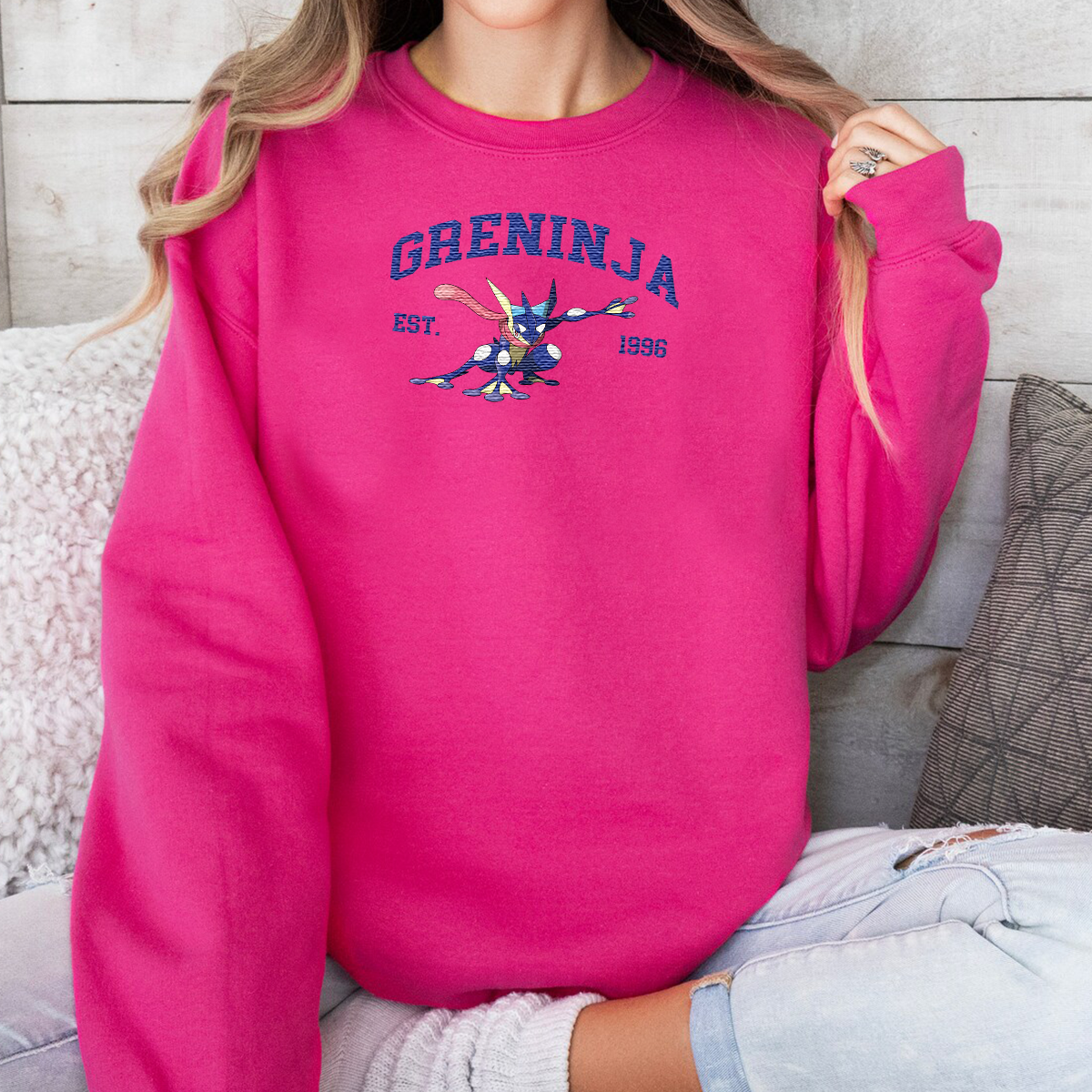 Greninja Adorable Anime-Themed Embroidered T-Shirt,Crewneck,Hoodie-Trendy Versatile and a Thoughtful Gift for Friends,H-C-851