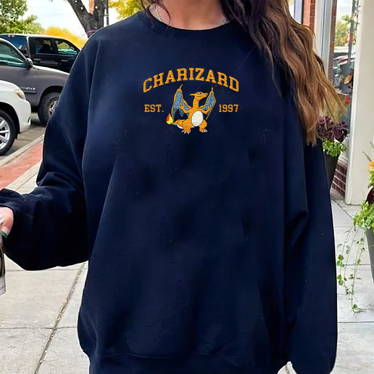 Charizard Adorable Anime-Themed Embroidered T-Shirt,Crewneck,Hoodie-Trendy Versatile and a Thoughtful Gift for Friends,H-C-714