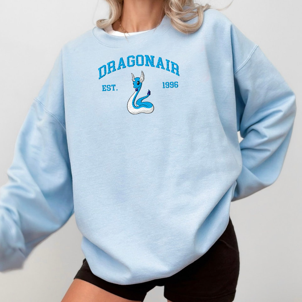 Dragonair Adorable Anime-Themed Embroidered T-Shirt,Crewneck,Hoodie-Trendy Versatile and a Thoughtful Gift for Friends,H-C-906