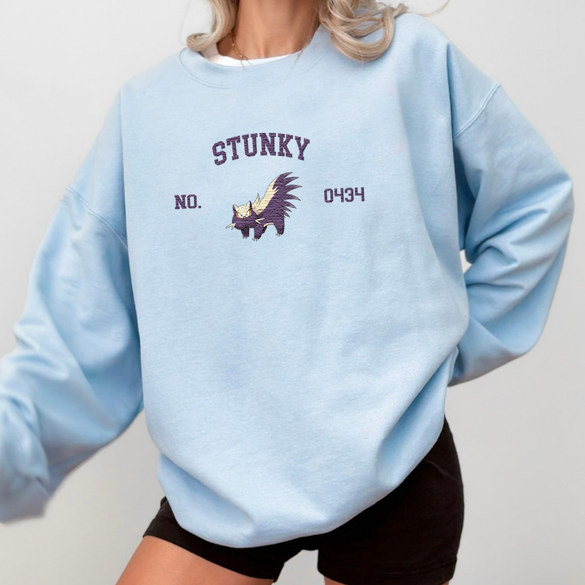 Stunky Adorable Anime-Themed Embroidered T-Shirt,Crewneck,Hoodie-Trendy Versatile and a Thoughtful Gift for Friends,H-C-1691